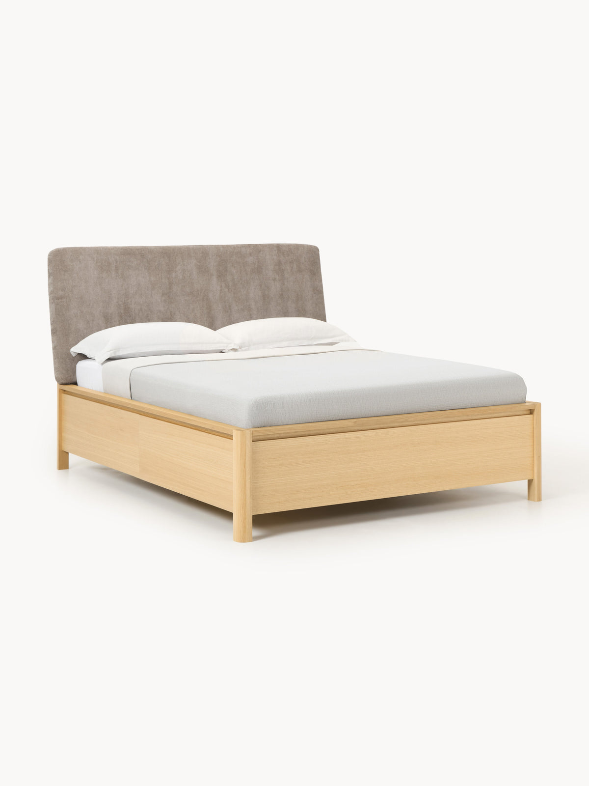 Santelo Wooden Bed with Upholstered Headboard and Drawers