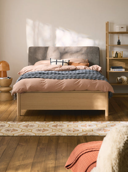 Santelo Wooden Bed with Upholstered Headboard and Drawers