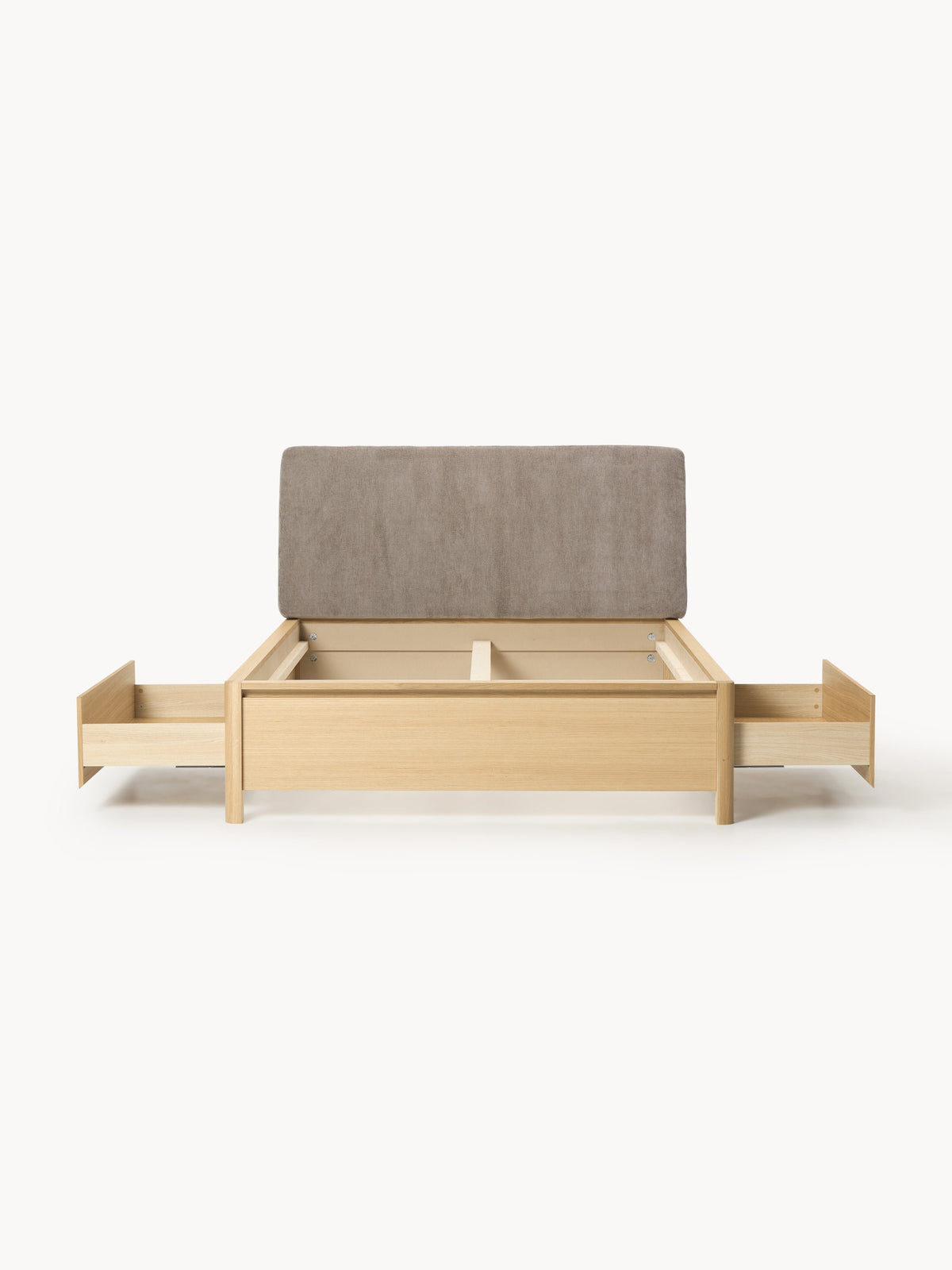 Santelo Wooden Bed with Upholstered Headboard and Drawers