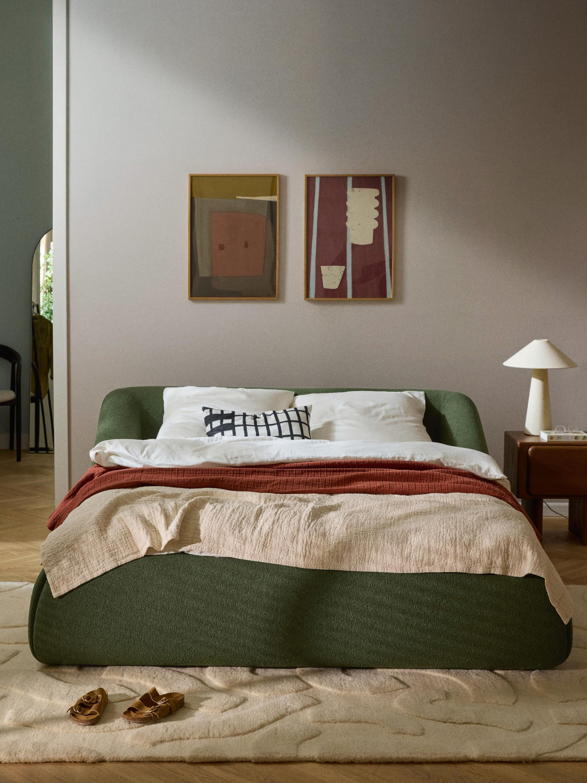 Soralie Upholstered Bed in Bouclé