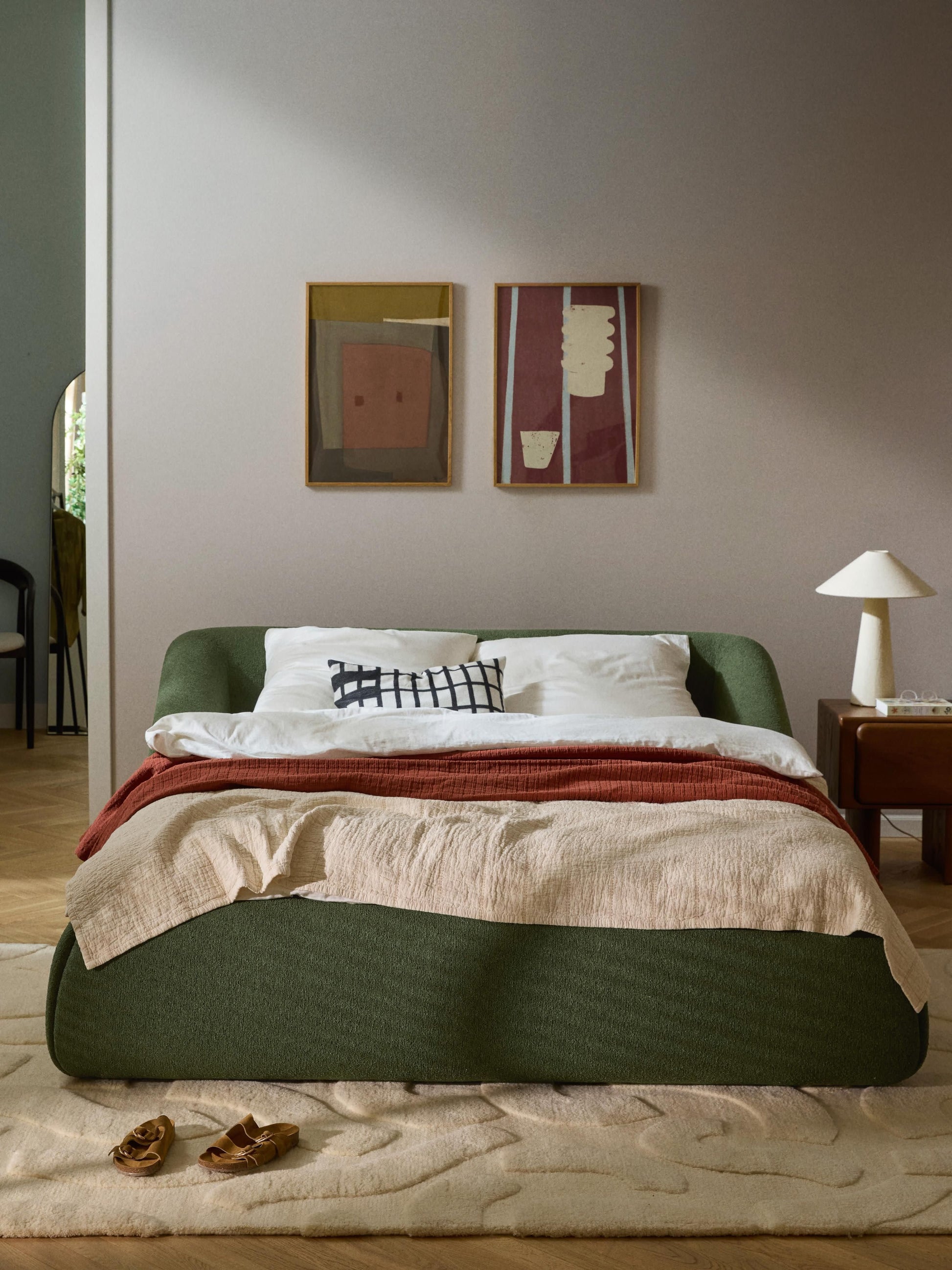 Soralie Upholstered Bed in Bouclé