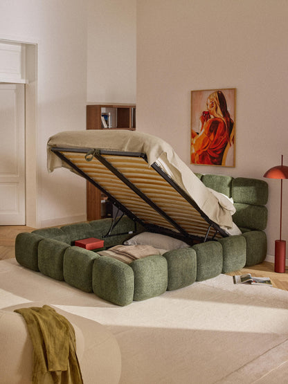 Taylena Upholstered Bed in Teddy Bouclé with Storage