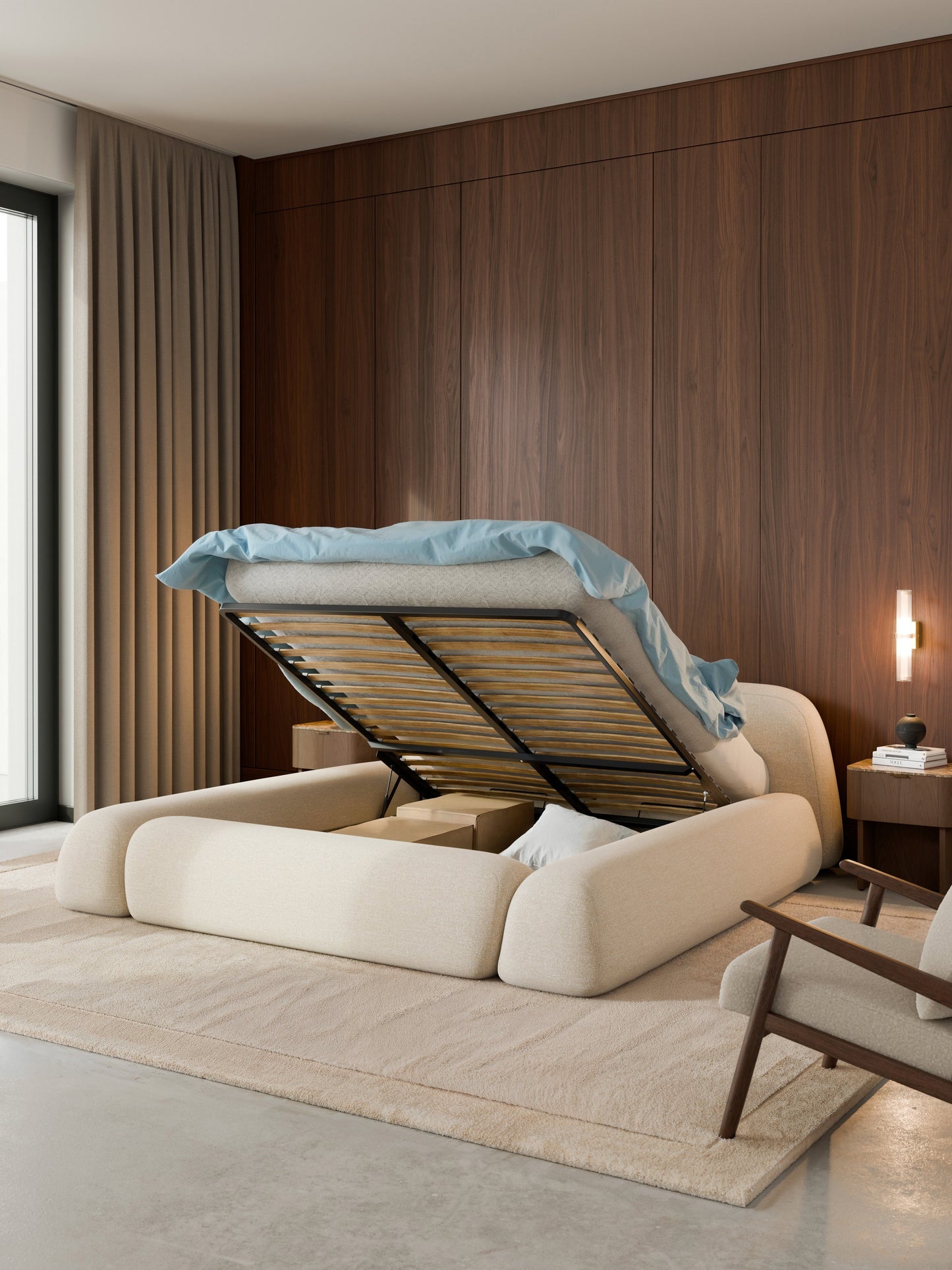 Wolvenna Bouclé Upholstered Bed with Storage